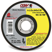 CGW Abrasives 35515 - 41/2X.045X7/8 T1 WA36-T-BF