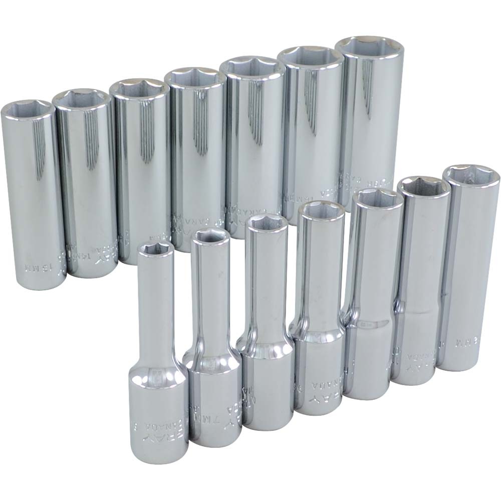 14 Piece 3/8&#34; Drive 6 Point Metric, Deep Chrome Socket Set, 6mm - 19mm