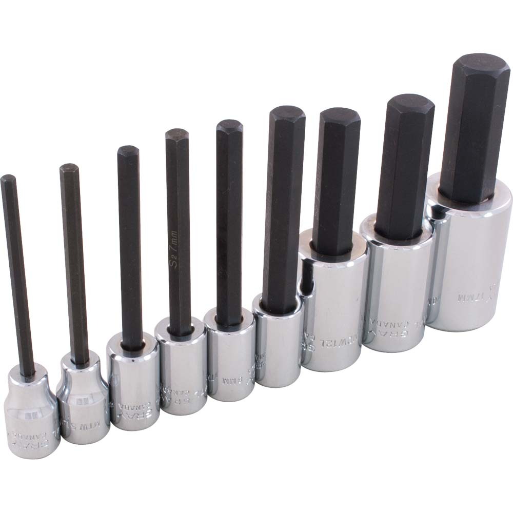 9 Piece 3/8&#34; & 1/2&#34; Drive Metric, Extra Long & Standard Hex Head Socket Set