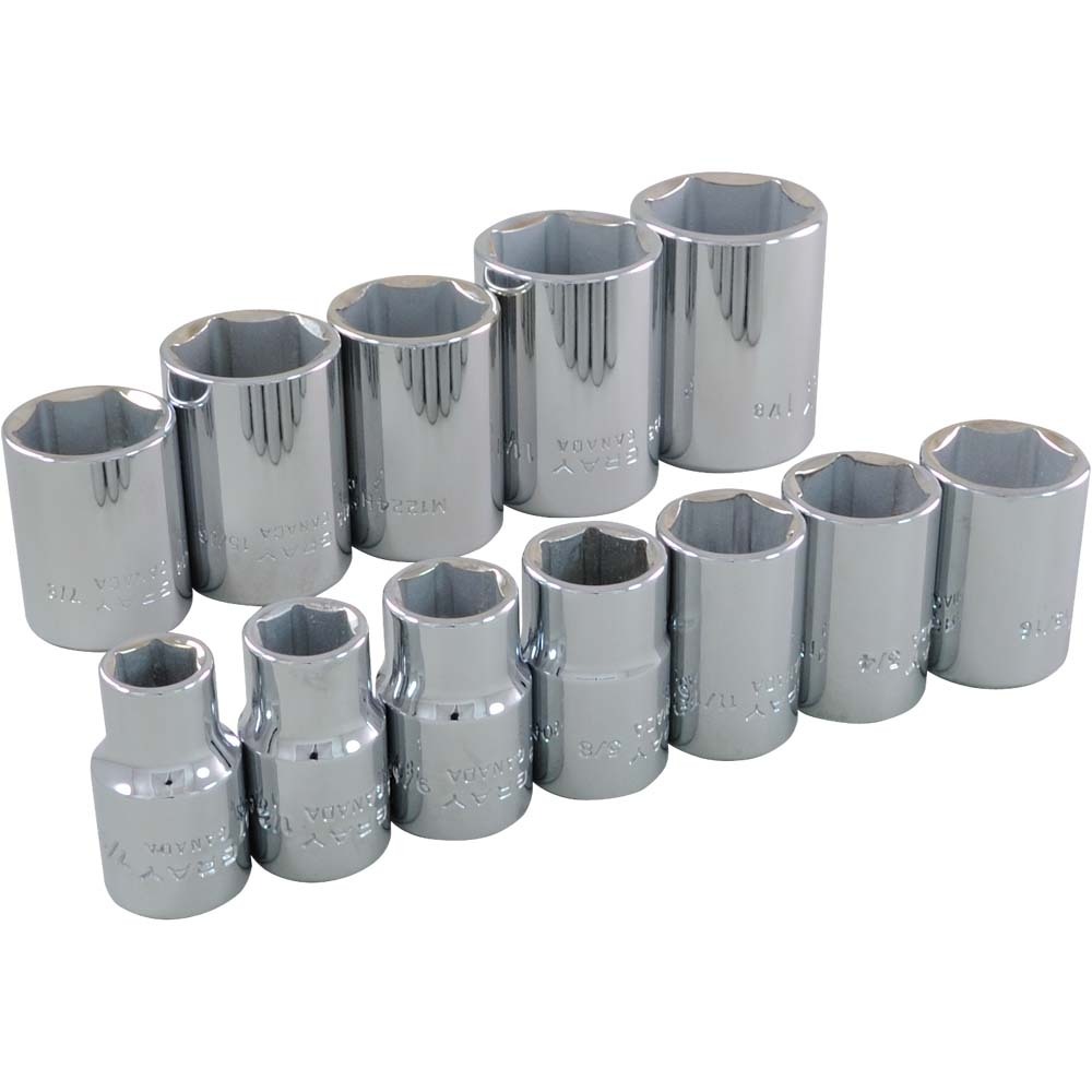 12 Piece 1/2&#34; Drive 6 Point SAE, Standard Chrome Socket Set, 7/16&#34; - 1-1/8&#34;