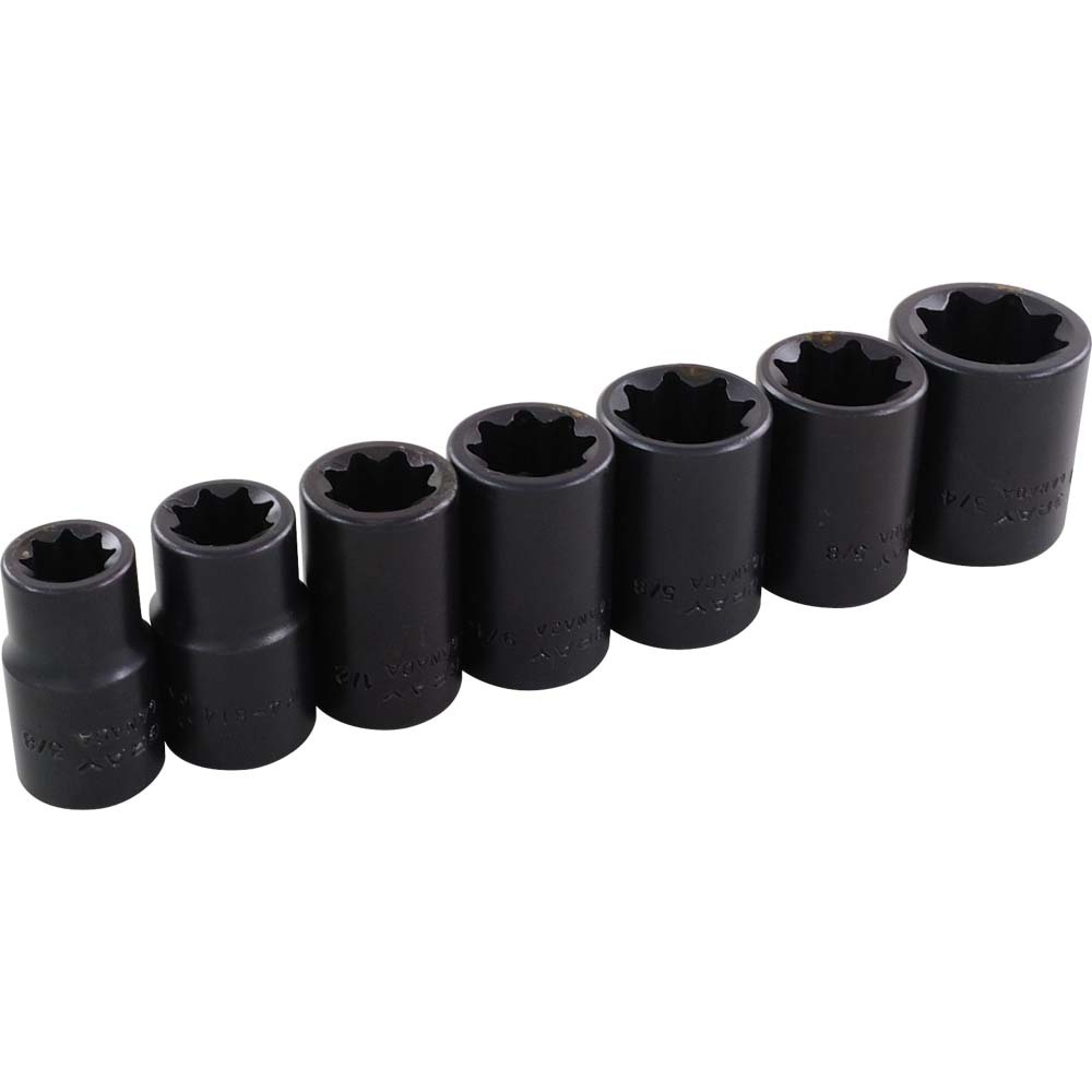 7 Piece 1/2&#34; Drive 8 Point SAE, Standard Impact Socket Set, 3/8&#34; - 3/4&#34;