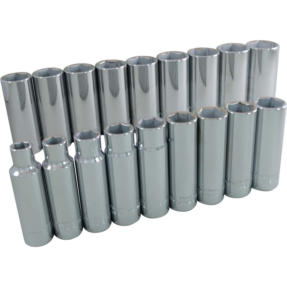 18 Piece 1/2&#34; Drive 6 Point Metric, Deep Chrome Socket Set, 10mm - 28mm