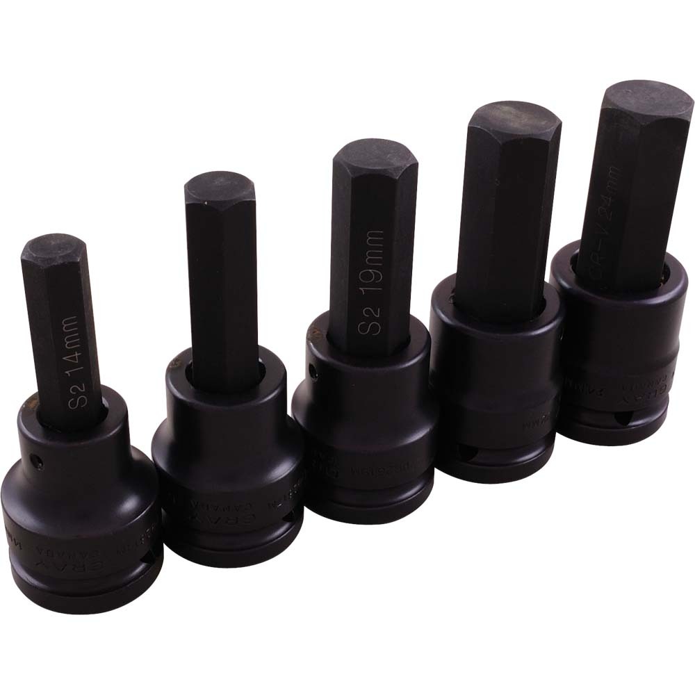 5 Piece 3/4&#34; Drive, Metric Hex Head, Impact Socket Set, 14mm - 24mm