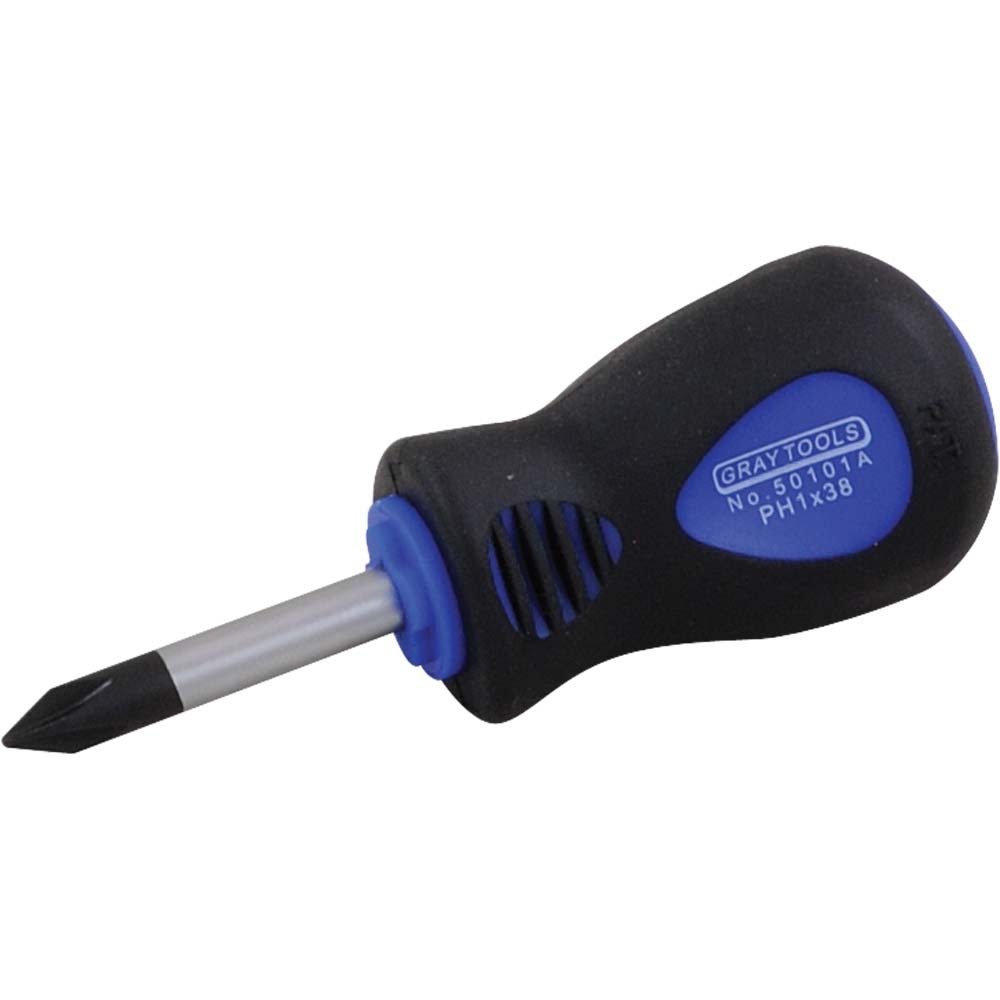 #1 Phillips Stubby Screwdriver, 3/16&#34; Shank, 1-1/2&#34; Blade Length