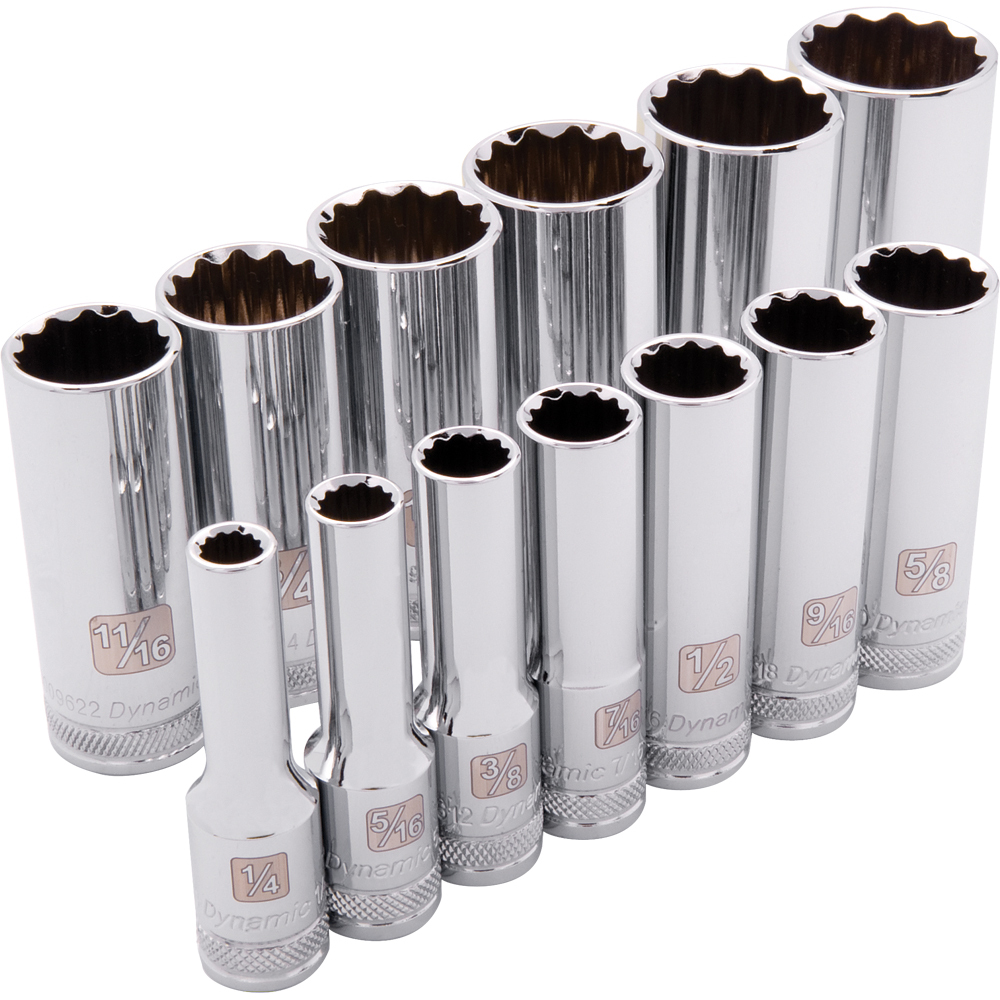 3/8&#34; Drive 13 Piece 12 Point, Deep SAE Socket Set, 1/4&#34; - 1&#34;