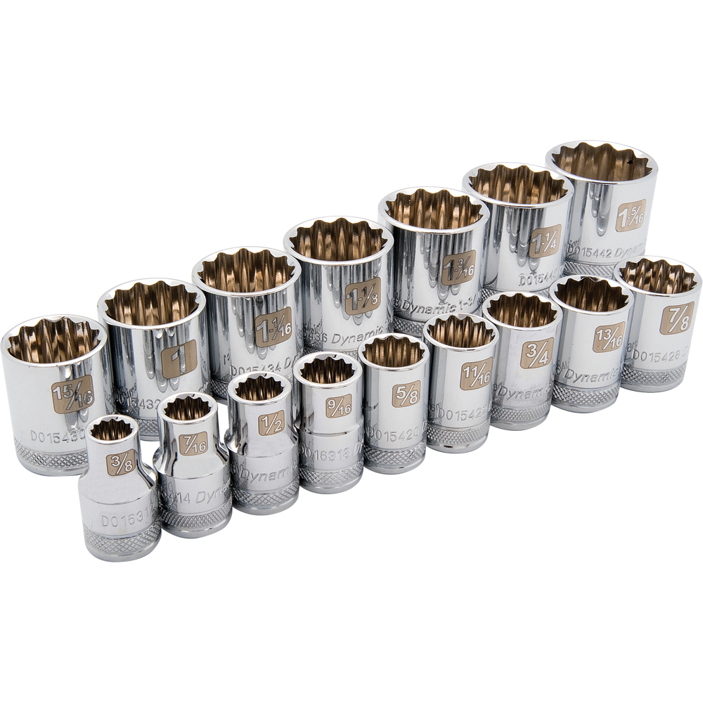 1/2&#34; Drive 16 Piece 12 Point Standard, SAE Socket Set, 3/8&#34; - 1-5/16&#34;