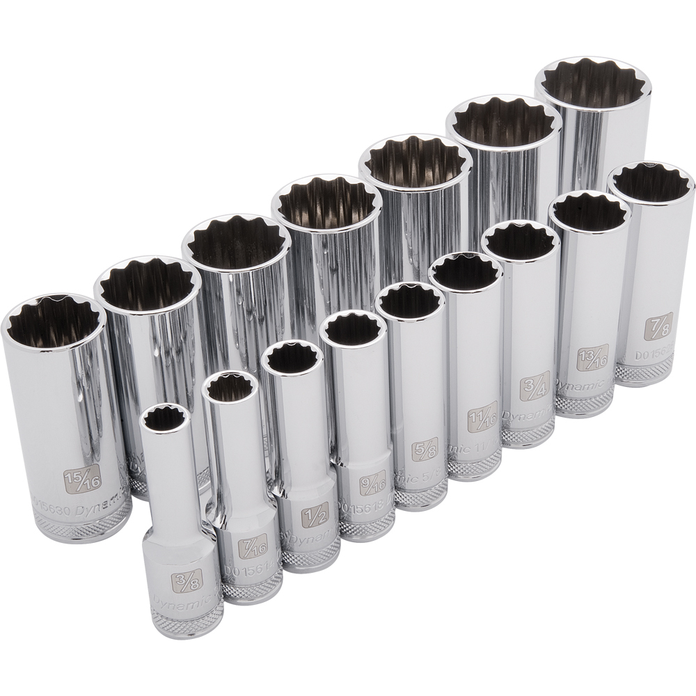 1/2&#34; Drive 16 Piece 12 Point Deep, SAE Socket Set, 3/8&#34; - 1-5/16&#34;
