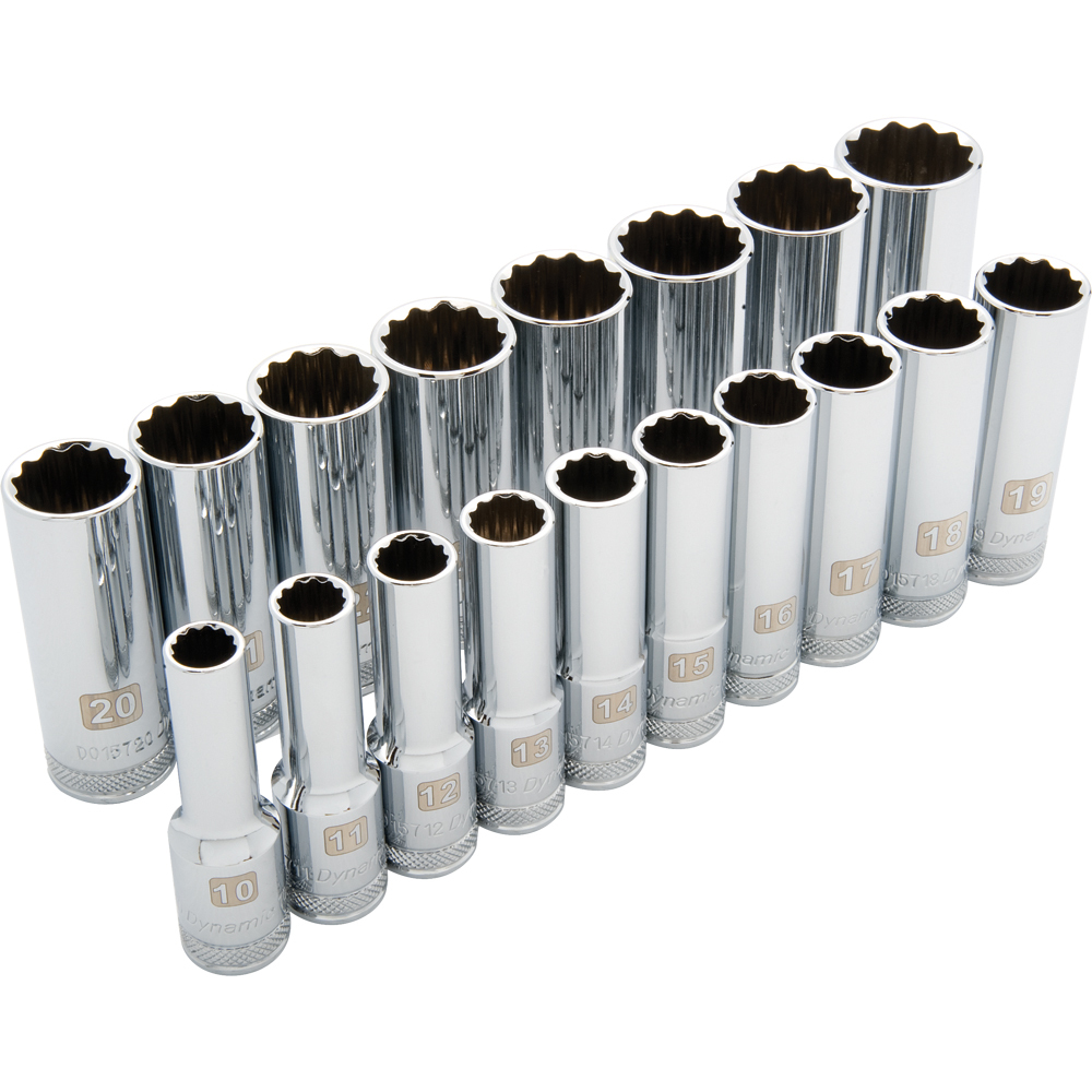 1/2&#34; Drive 18 Piece 12 Point Deep, Metric Socket Set, 10mm - 27mm