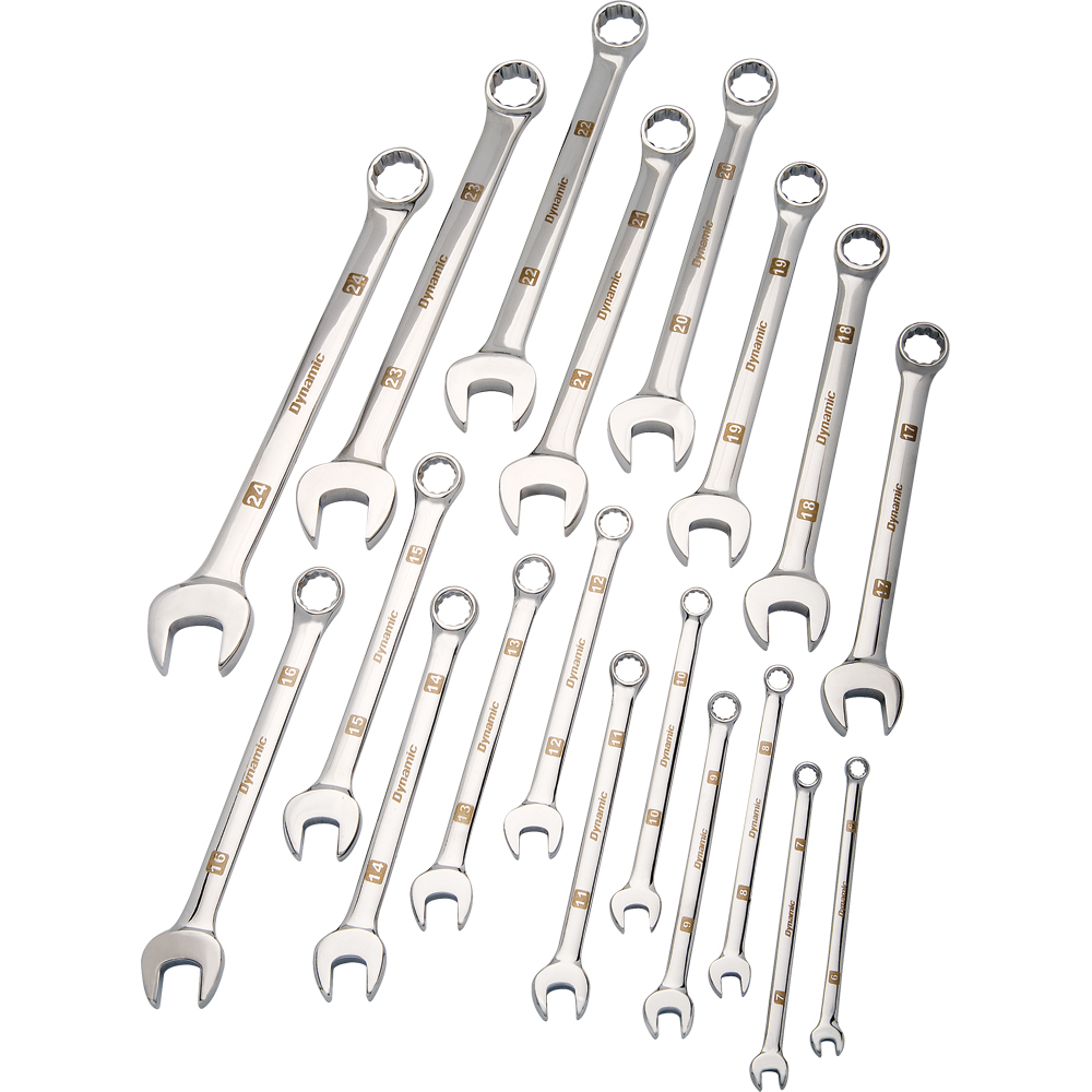 19 Piece Metric Combination Wrench Set, Mirror Chrome Finish, 6mm - 24mm