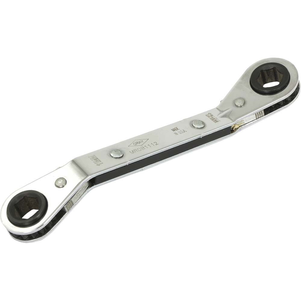 11mm X 12mm 6 Point, 25° Offset Ratcheting Box Wrench, Mirror Chrome Finish
