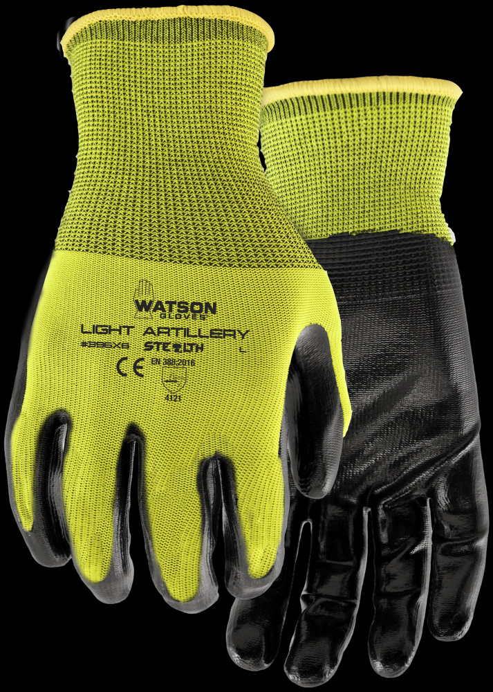 STEALTH LIGHT ARTILLERY NITRILE HI VIS POLYESTER 6 PACK COATED - L