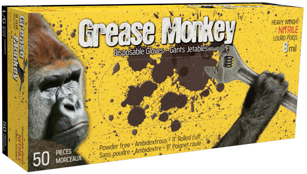 GREASE MONKEY 8 MIL NITRILE BLACK DISPOSABLE - L