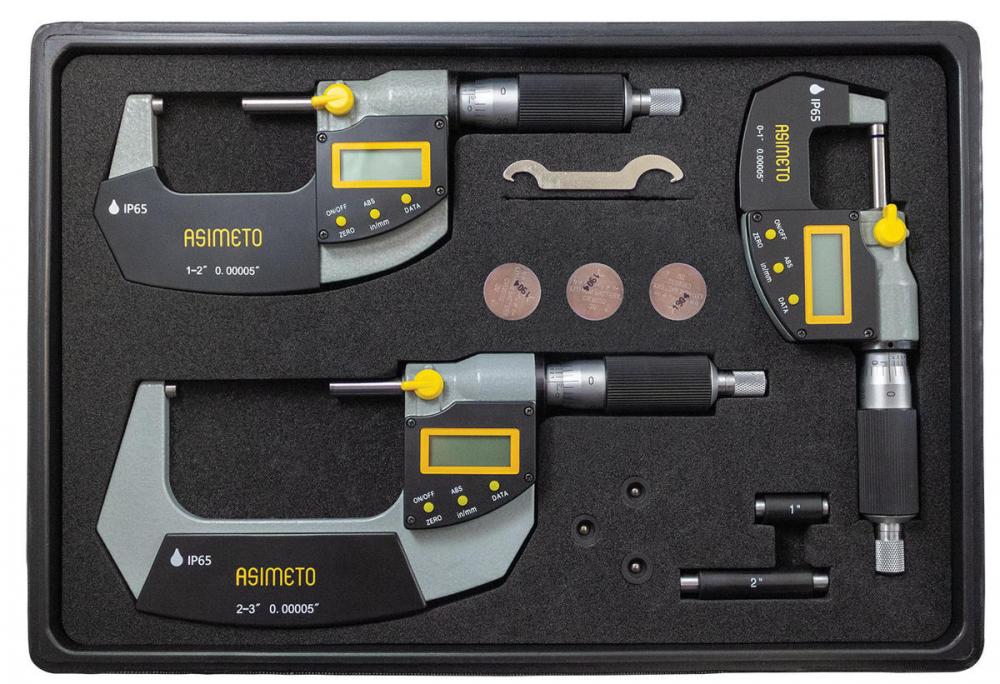 Asimeto 7105639 0-3&#34; 3pc IP65 Digital Outside Micrometer Set