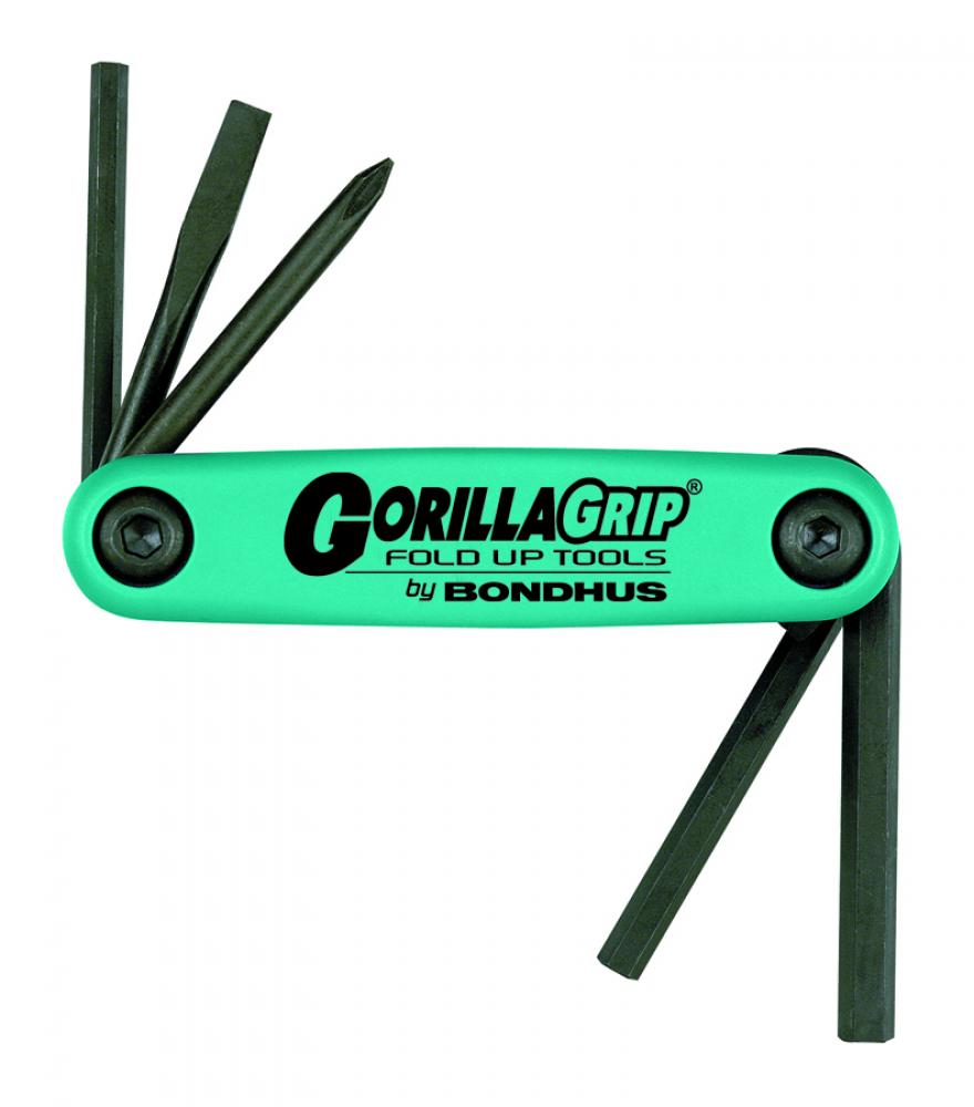 BONDHUS 5PC PH #1, SLOT 3/16&#34;, HEX 4, 5, 6MM FOLDUP