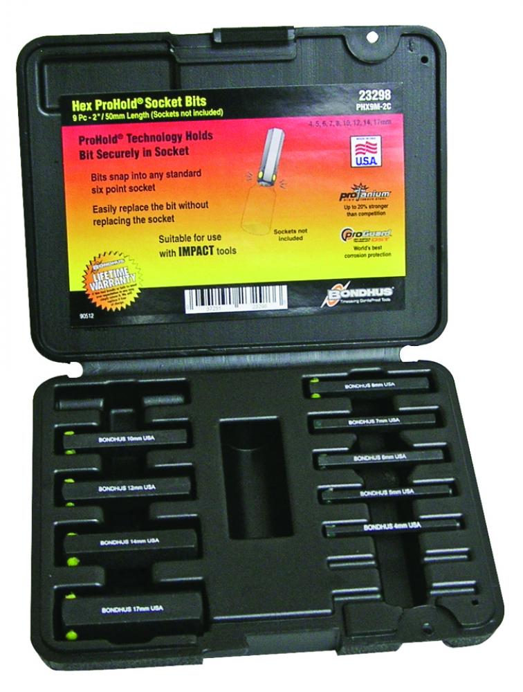 BONDHUS 9PC 2&#34; HEX BIT SET (4-17MM) - MOULDED CASE