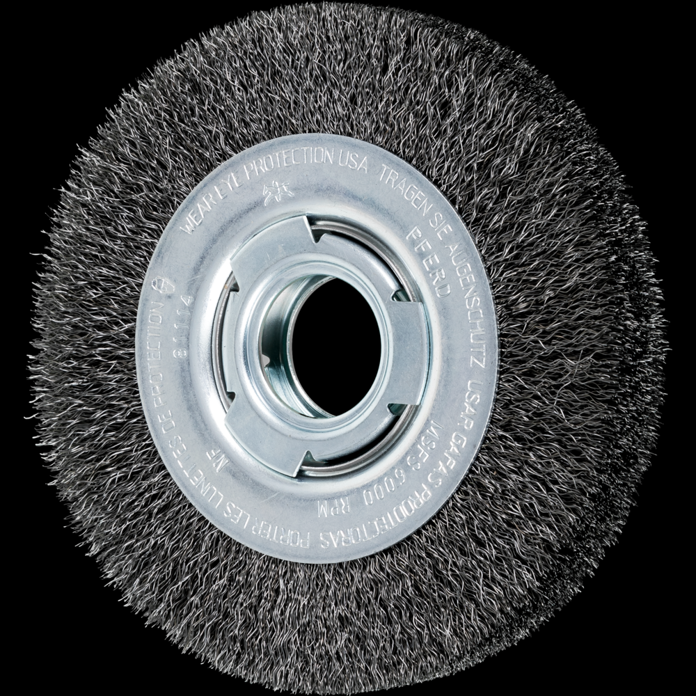 PFERD Crimped Wire Wheel Brush 6&#34; Dia Medium Face .010 Carbon Steel 2&#34; Arbor