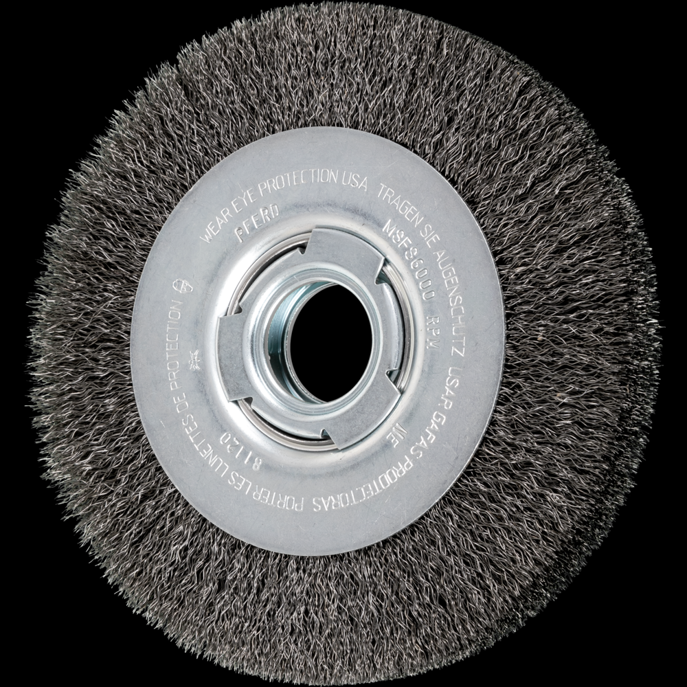 PFERD Crimped Wire Wheel Brush 7&#34; Dia Medium Face .010 Carbon Steel 2&#34; Arbor
