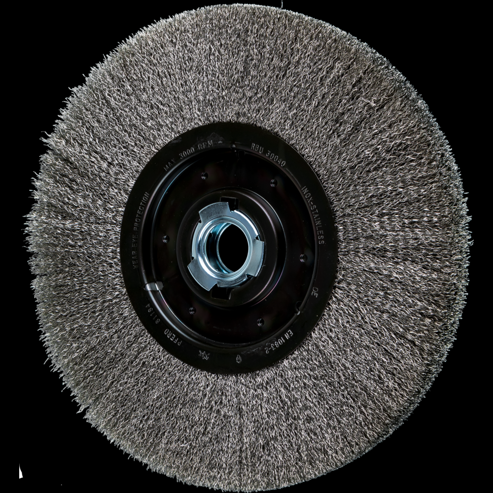 PFERD Crimped Wire Wheel Brush 12&#34; Dia Medium Face .014 Stainless Steel 2&#34; Keyed Arbor
