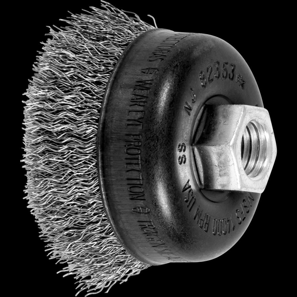 PFERD Crimped Wire Cup Brush 2-3/4&#34; Dia. .014 Stainless Steel 5/8-11&#34; Thread