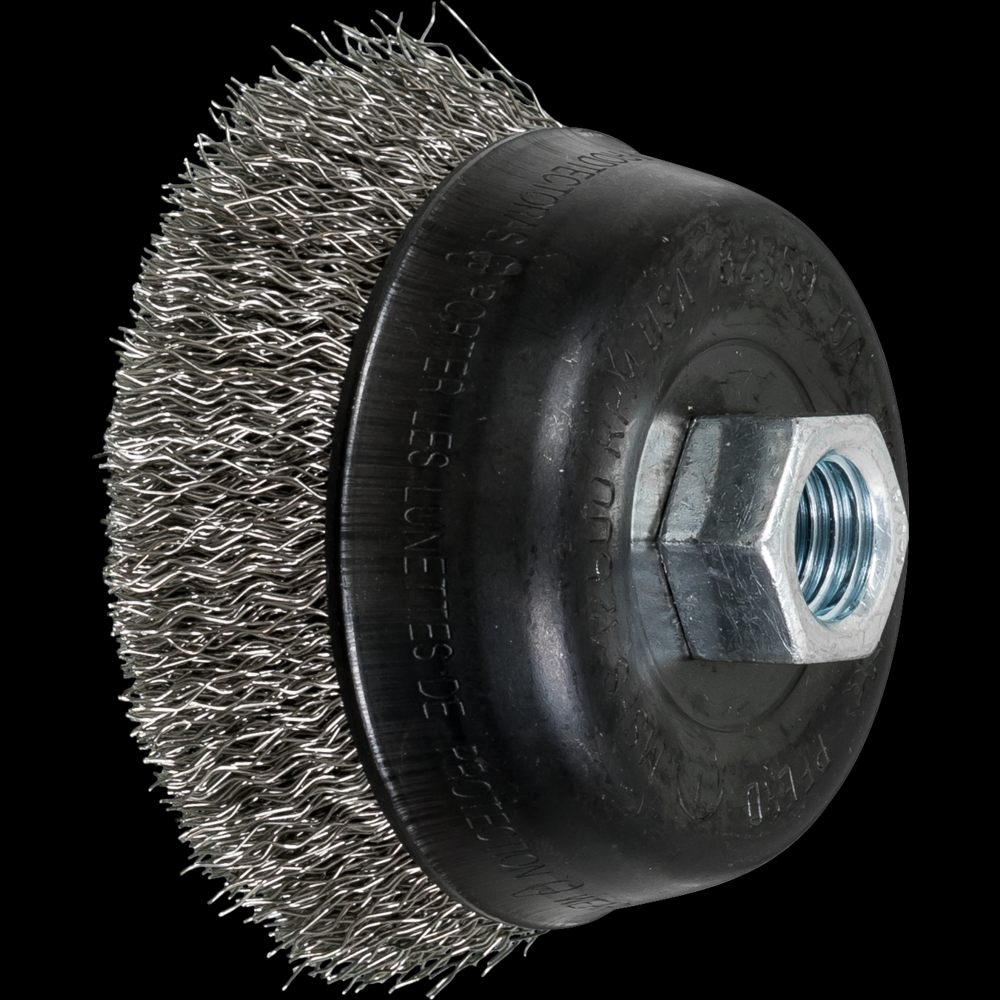 PFERD Crimped Wire Cup Brush 3-1/2&#34; Dia. .014 Stainless Steel 5/8-11&#34; Thread