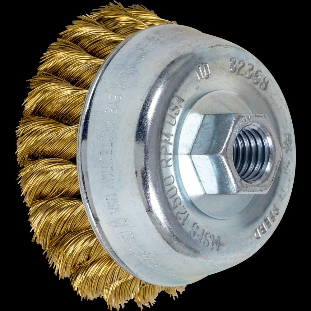 PFERD Knot Wire Cup Brush 3-1/2&#34; Dia. .014 Stainless Steel 5/8-11&#34; Thread