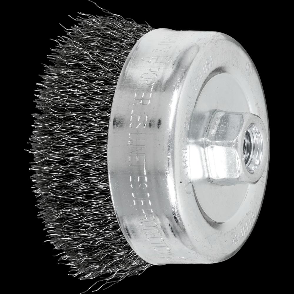 PFERD Crimped Wire Cup Brush 4&#34; Dia. .014 Carbon Steel 5/8-11&#34; Thread