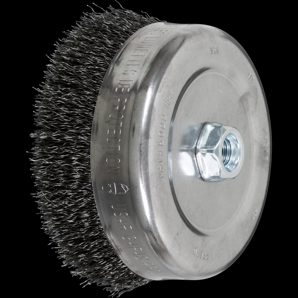 PFERD Crimped Wire Cup Brush 6&#34; Dia. .014 Carbon Steel 5/8-11&#34; Thread