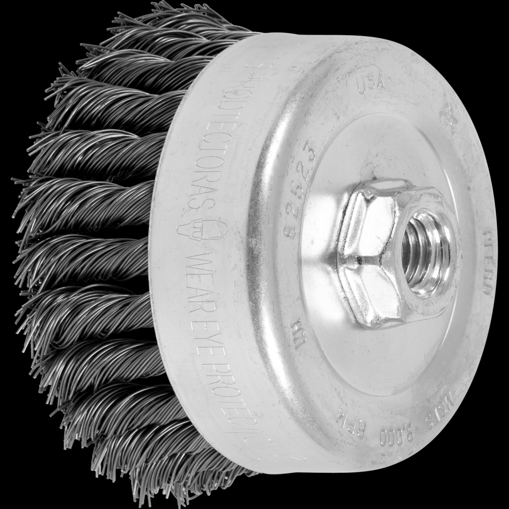PFERD Knot Wire Cup Brush 4&#34; Dia. .023 Carbon Steel 5/8-11&#34; Thread