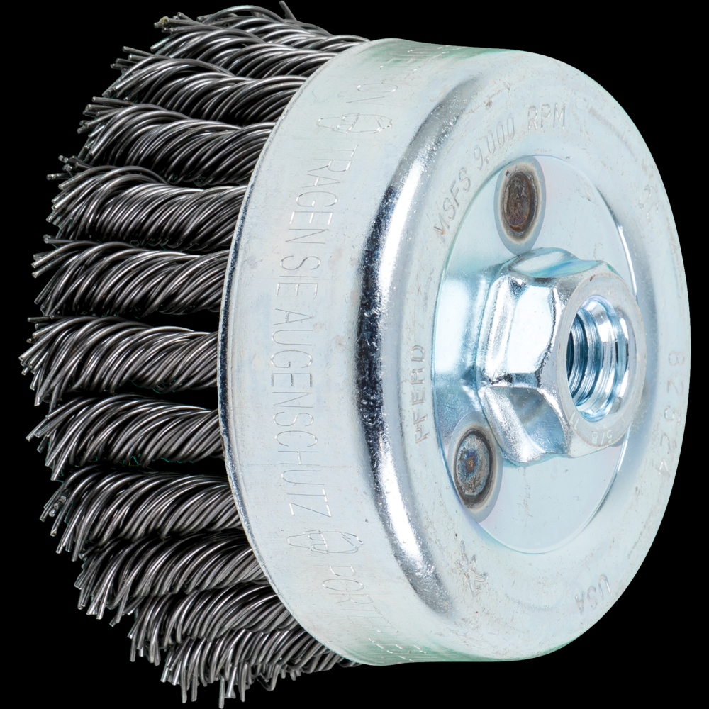 PFERD Knot Wire Cup Brush 4&#34; Dia. .035 Carbon Steel 5/8-11&#34; Thread