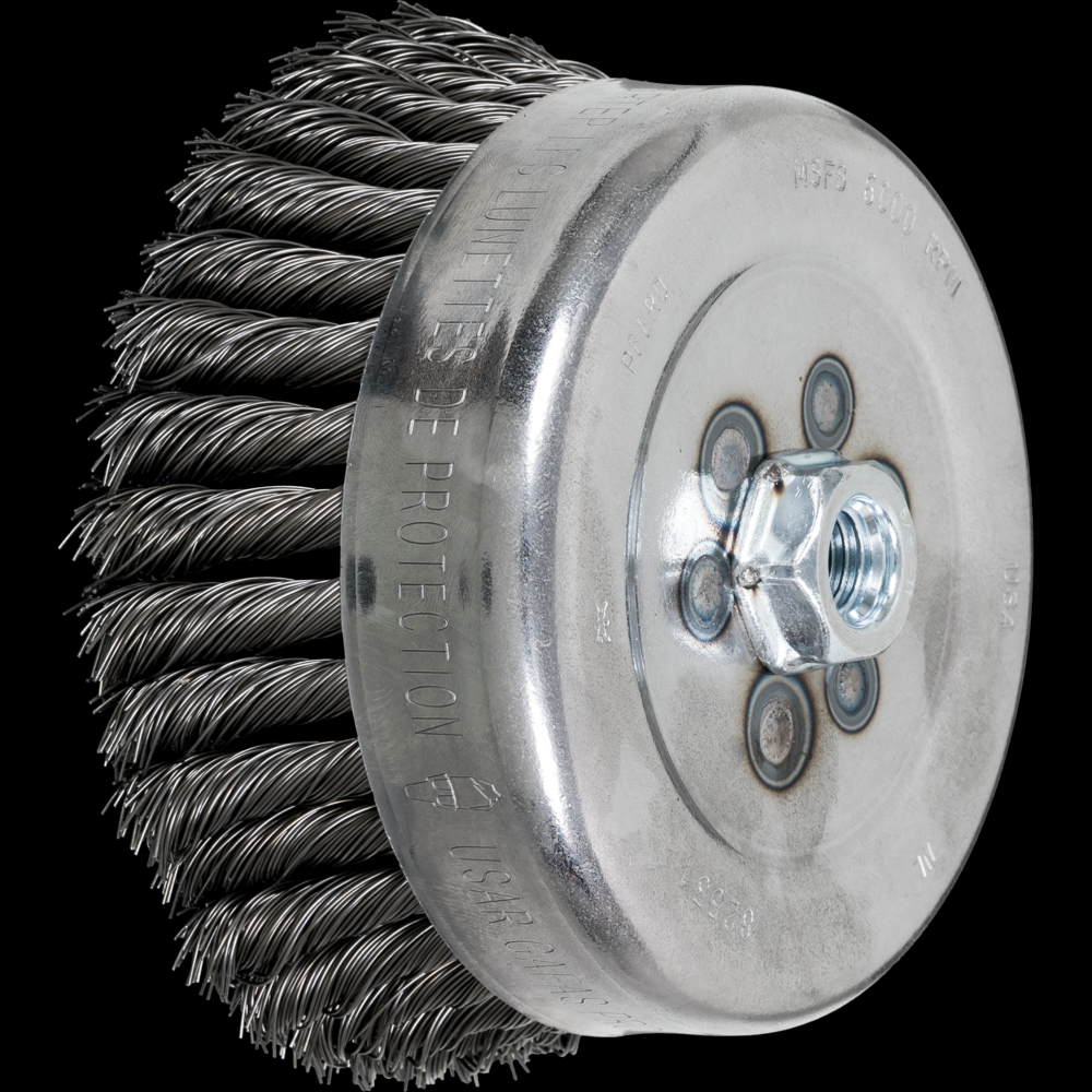 PFERD Knot Wire Cup Brush 6&#34; Dia. .023 Carbon Steel 5/8-11&#34; Thread