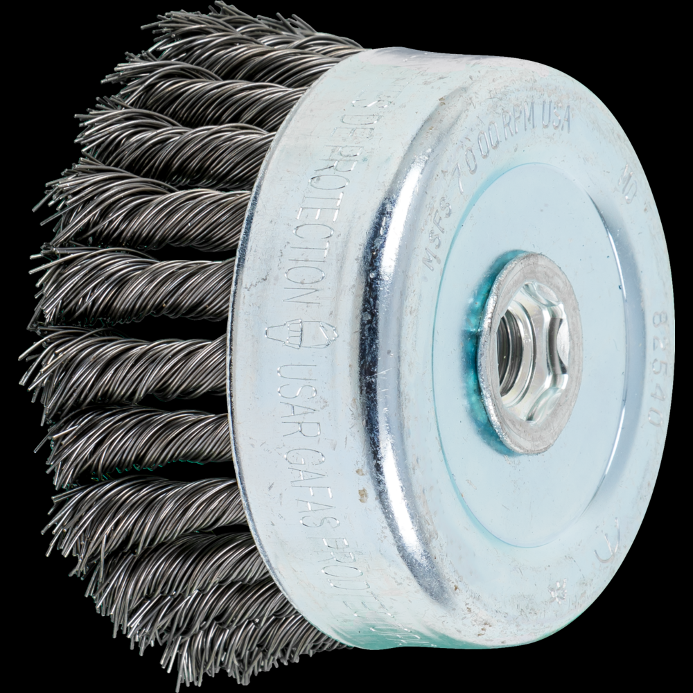 PFERD Knot Wire Cup Brush 4&#34; Dia. .023 Carbon Steel 5/8-11&#34; Thread (int.)
