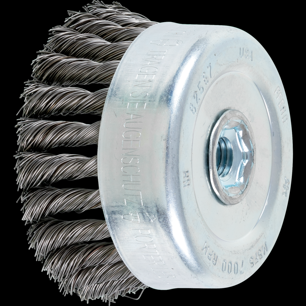 PFERD Knot Wire Cup Brush 4&#34; Dia. .020 Carbon Steel 5/8-11&#34; Thread (int.)