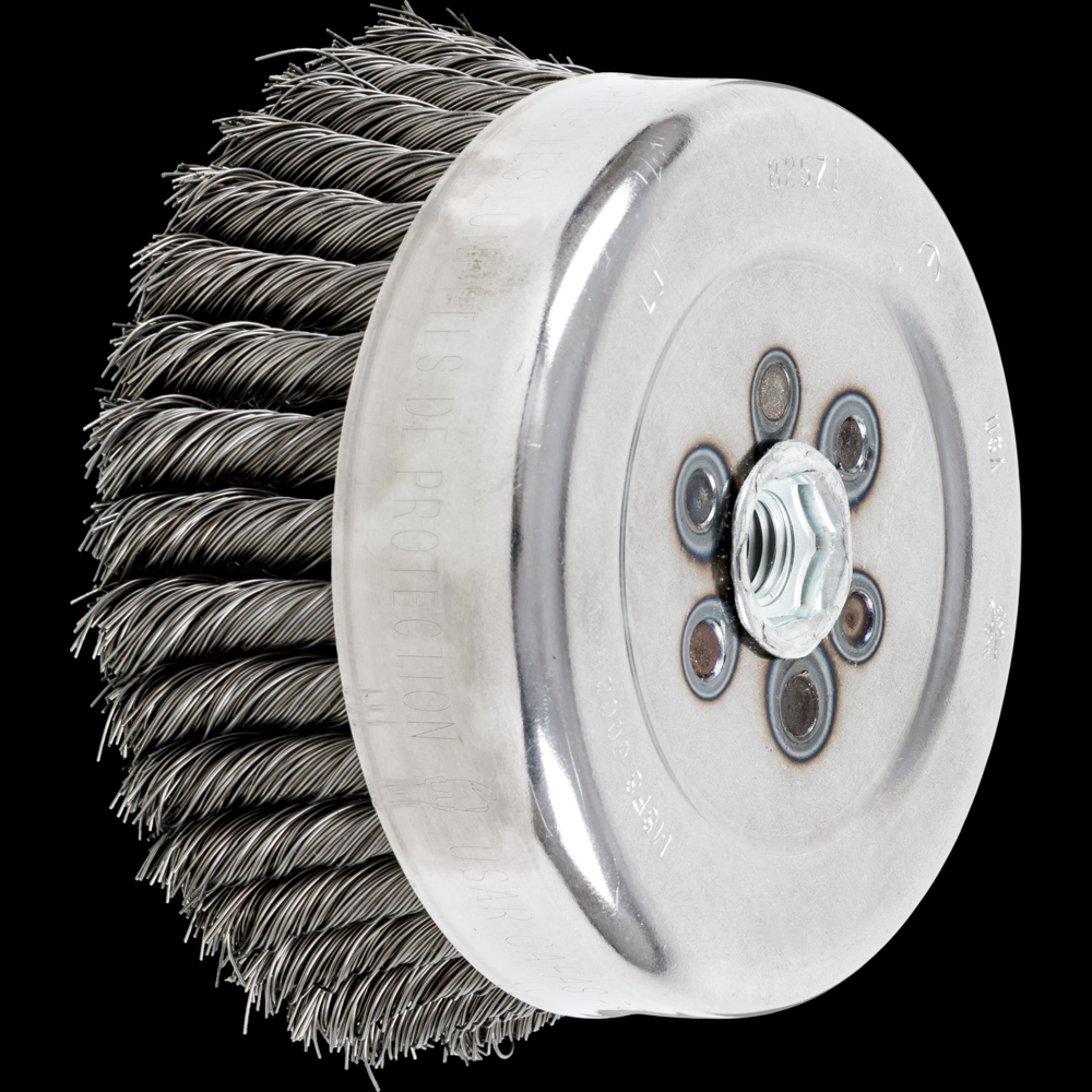 PFERD Knot Wire Cup Brush 6&#34; Dia. .023 Carbon Steel 5/8-11&#34; Thread (int.)
