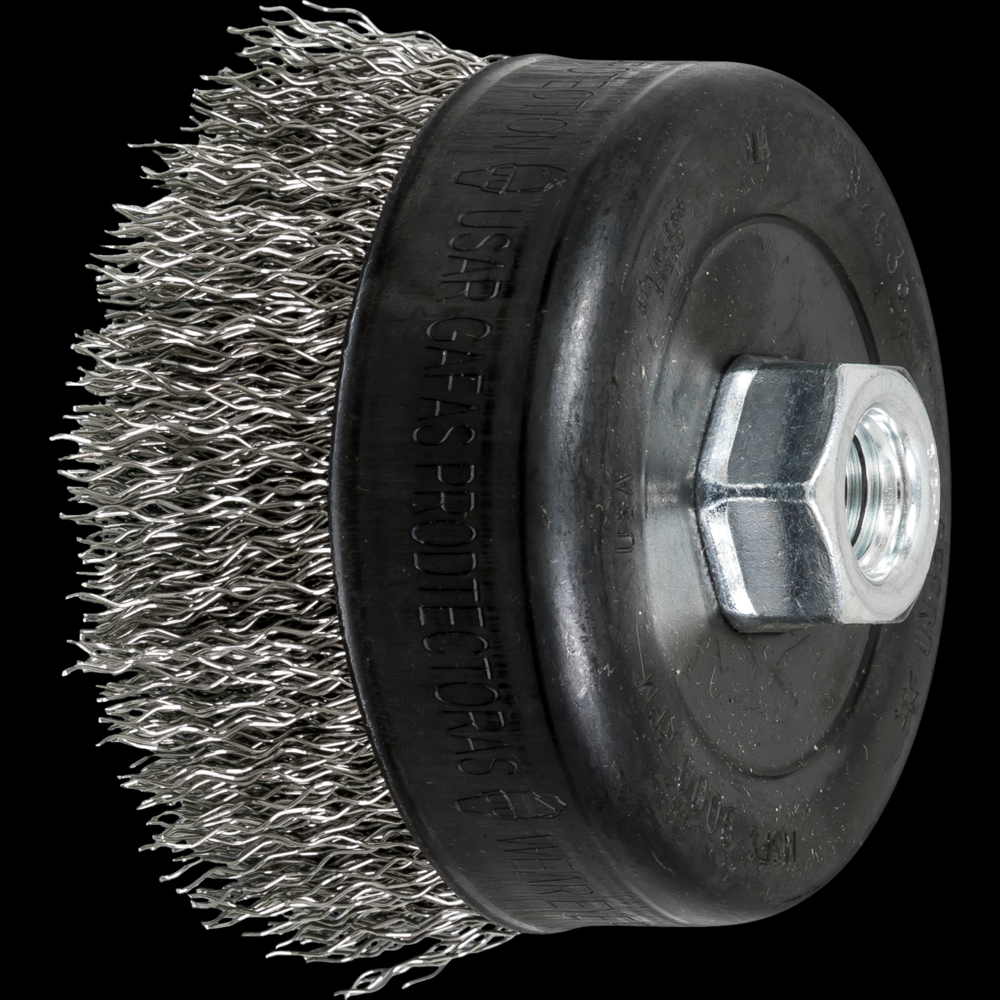 PFERD Crimped Wire Cup Brush 4&#34; Dia. .020 Stainless Steel 5/8-11&#34; Thread