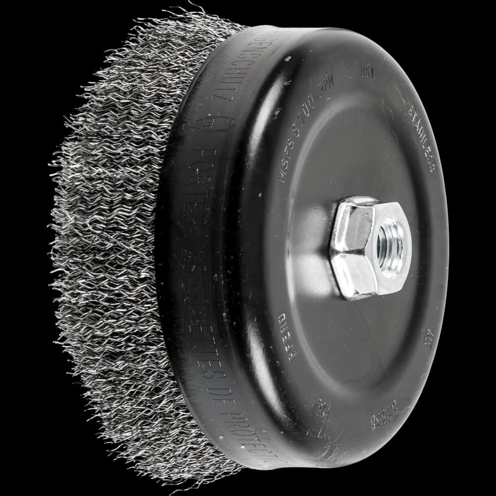 PFERD Crimped Wire Cup Brush 6&#34; Dia. .020 Stainless Steel 5/8-11&#34; Thread