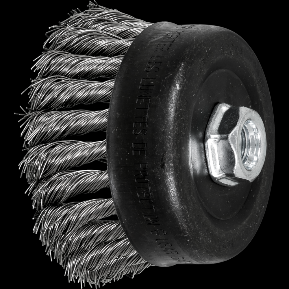 PFERD Knot Wire Cup Brush 4&#34; Dia. .023 Stainless Steel 5/8-11&#34; Thread