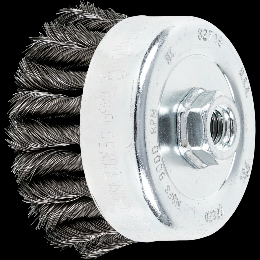 PFERD COMBITWIST® Knot Wire Cup Brush 4&#34; Dia. .014 Carbon Steel 5/8-11&#34; Thread