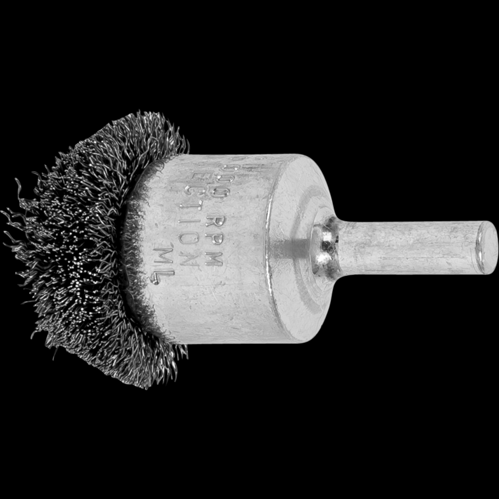 PFERD Circular Mounted End Brush 1-1/4&#34; Dia. .008 Carbon Steel 1/4&#34; Shank