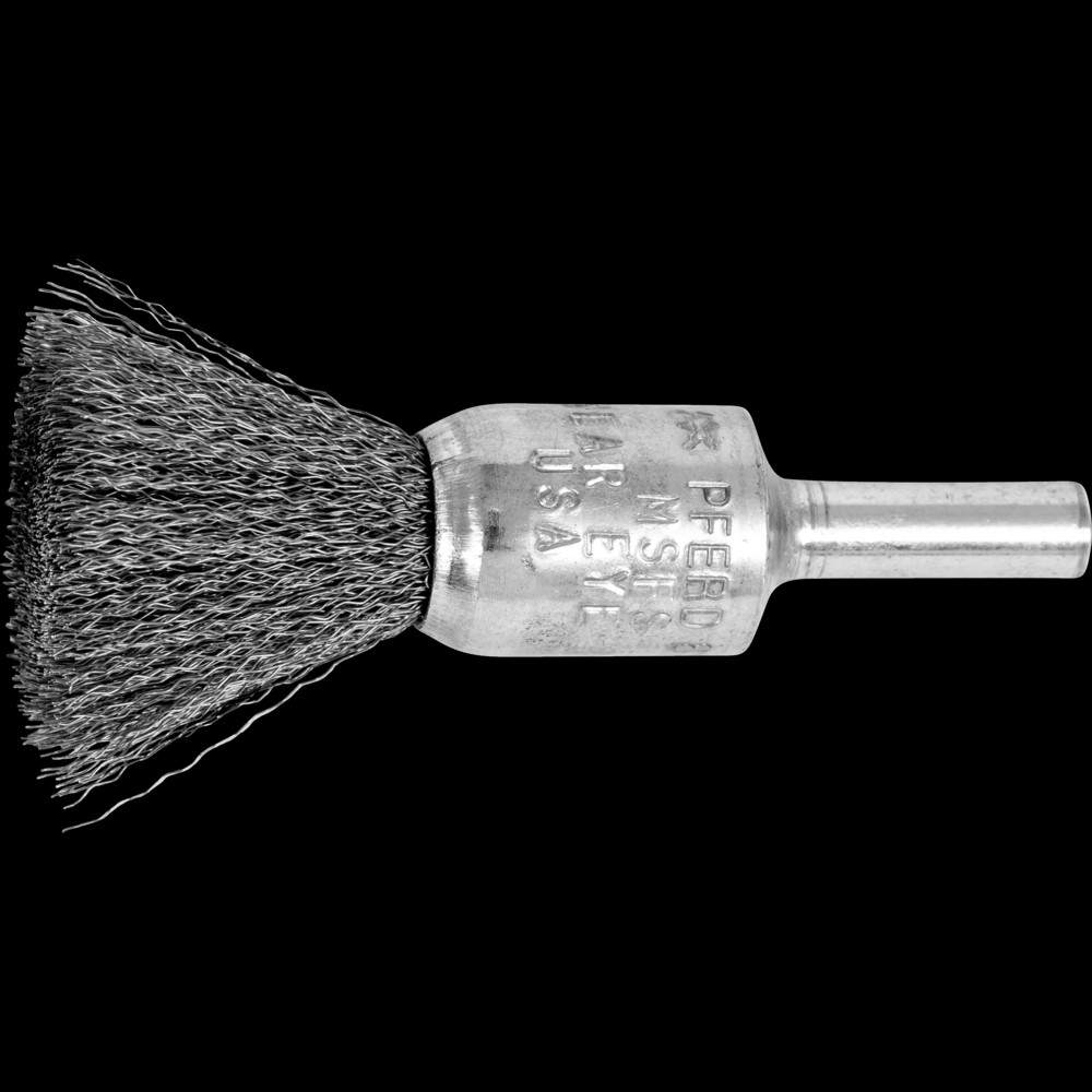 PFERD Crimped Wire End Brush 1/2&#34; Dia. .006 Carbon Steel 1/4&#34; Shank