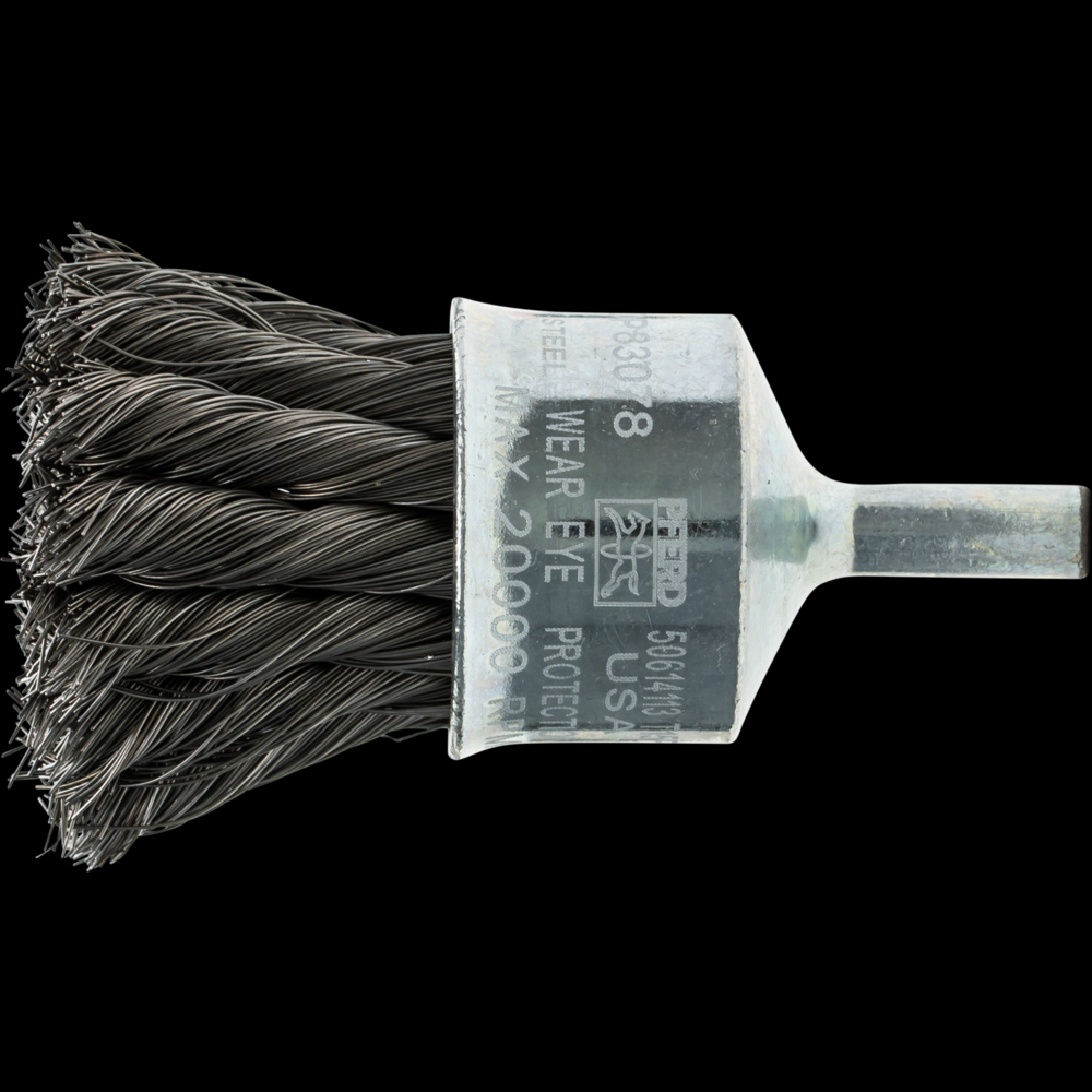 PFERD Knot Wire End Brush 1&#34; Dia. Flared Cup .006 Carbon Steel 1/4&#34; Shank