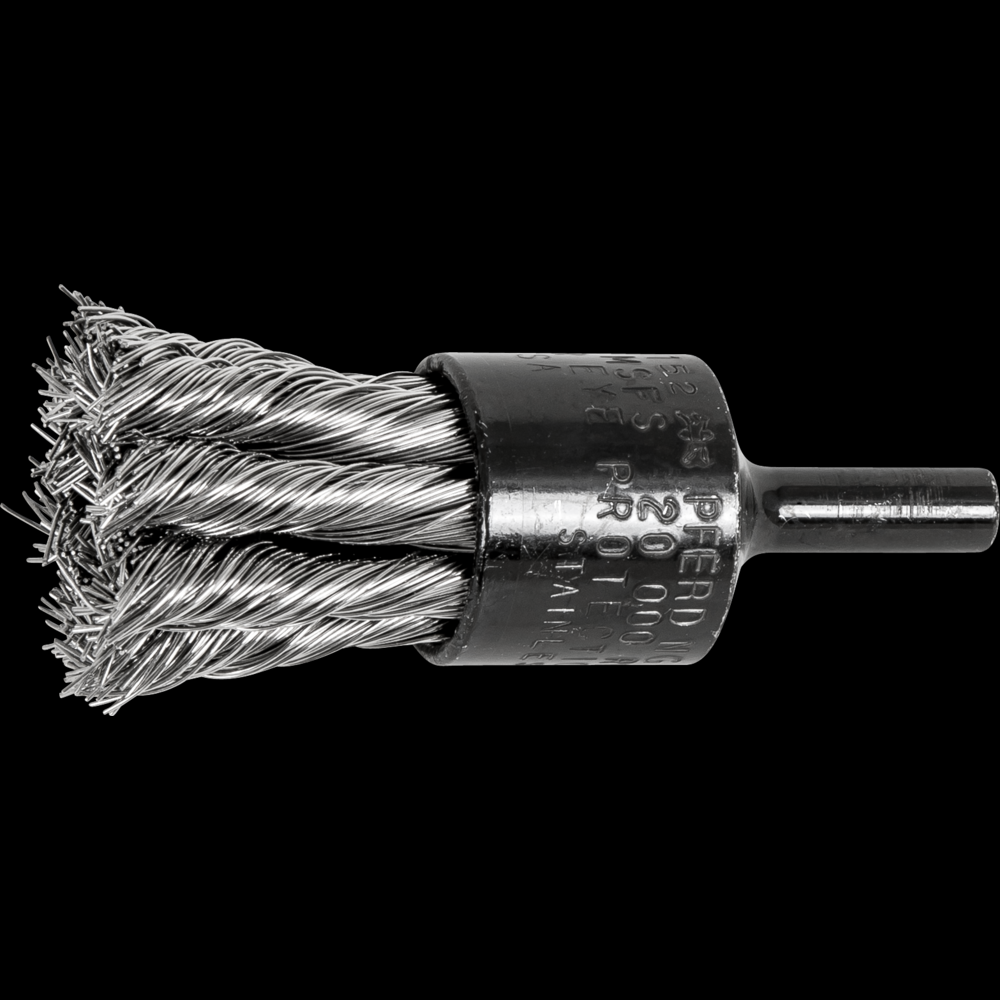 PFERD Knot Wire End Brush 3/4&#34; Dia. Straight Cup .014 Stainless Steel 1/4&#34; Shank