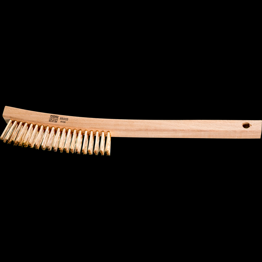 PFERD Curved Handle Scratch Brush 3x19 Rows Brass Wire Wooden Block
