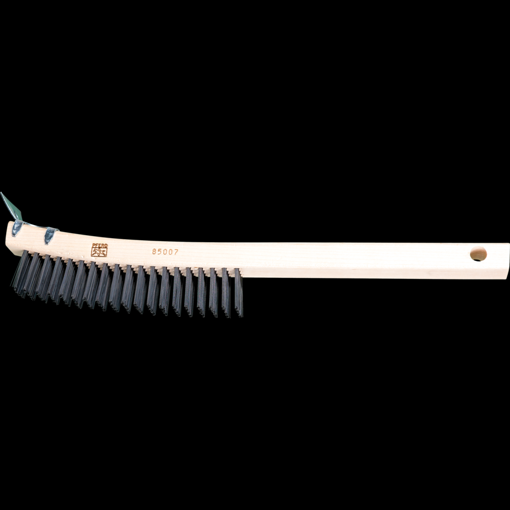 PFERD Curved Handle Scratch Brush - Scraper 4x19 Rows Carbon Steel Wire Wooden Block