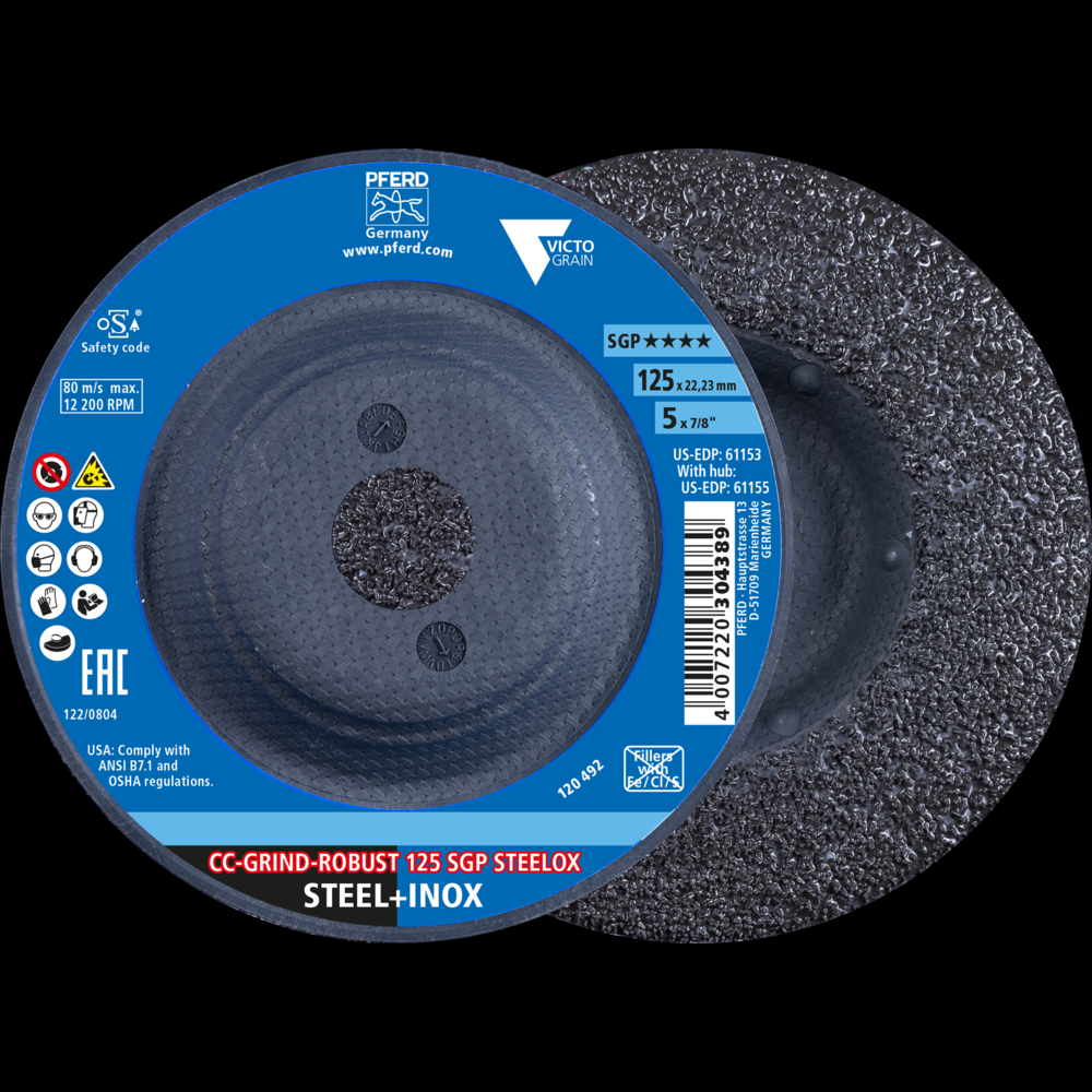 PFERD Flap Disc, 5&#34; x 7/8, A SGP CURVE ALU, 40 Grit, Large Radius, Aluminum oxide