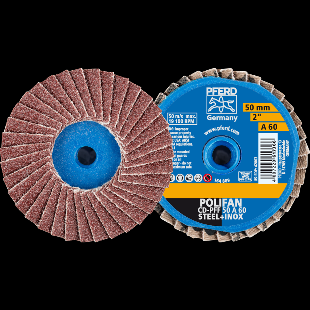 PFERD Mini Flap Disc, 2&#34; Dia, Type CD, 60 Grit, Flat, Aluminum oxide