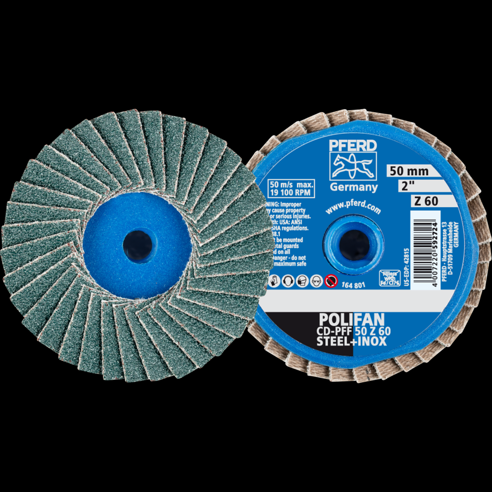 PFERD Mini Flap Disc, 2&#34; Dia, Type CD, 60 Grit, Flat, Zirconia alumina