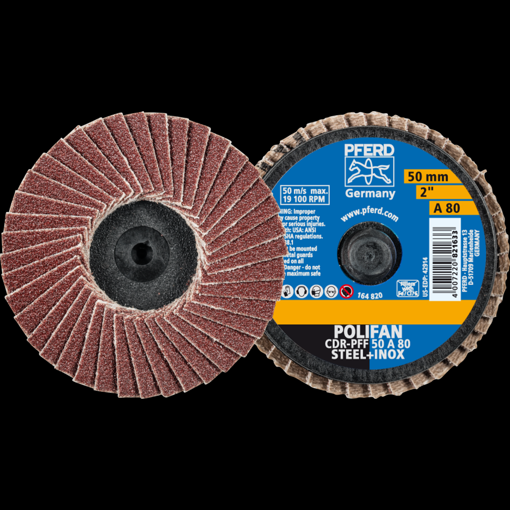 PFERD Mini Flap Disc, 2&#34; Dia, Type CDR, 80 Grit, Flat, Aluminum oxide