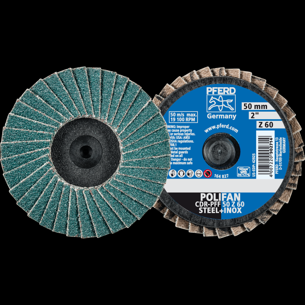 PFERD Mini Flap Disc, 2&#34; Dia, Type CDR, 60 Grit, Flat, Zirconia alumina