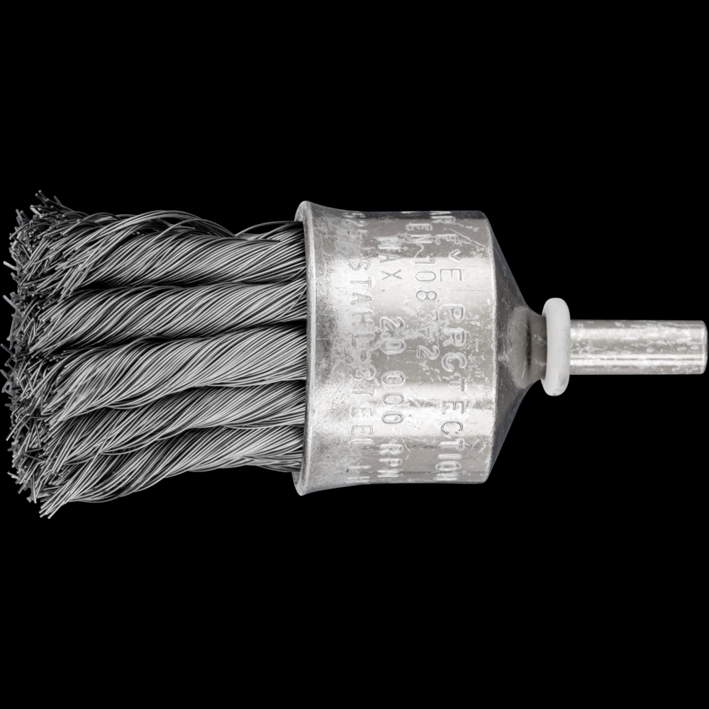 PFERD Knot Wire End Brush 1&#34; Dia. Flared Cup .010 Carbon Steel 1/4&#34; Shank
