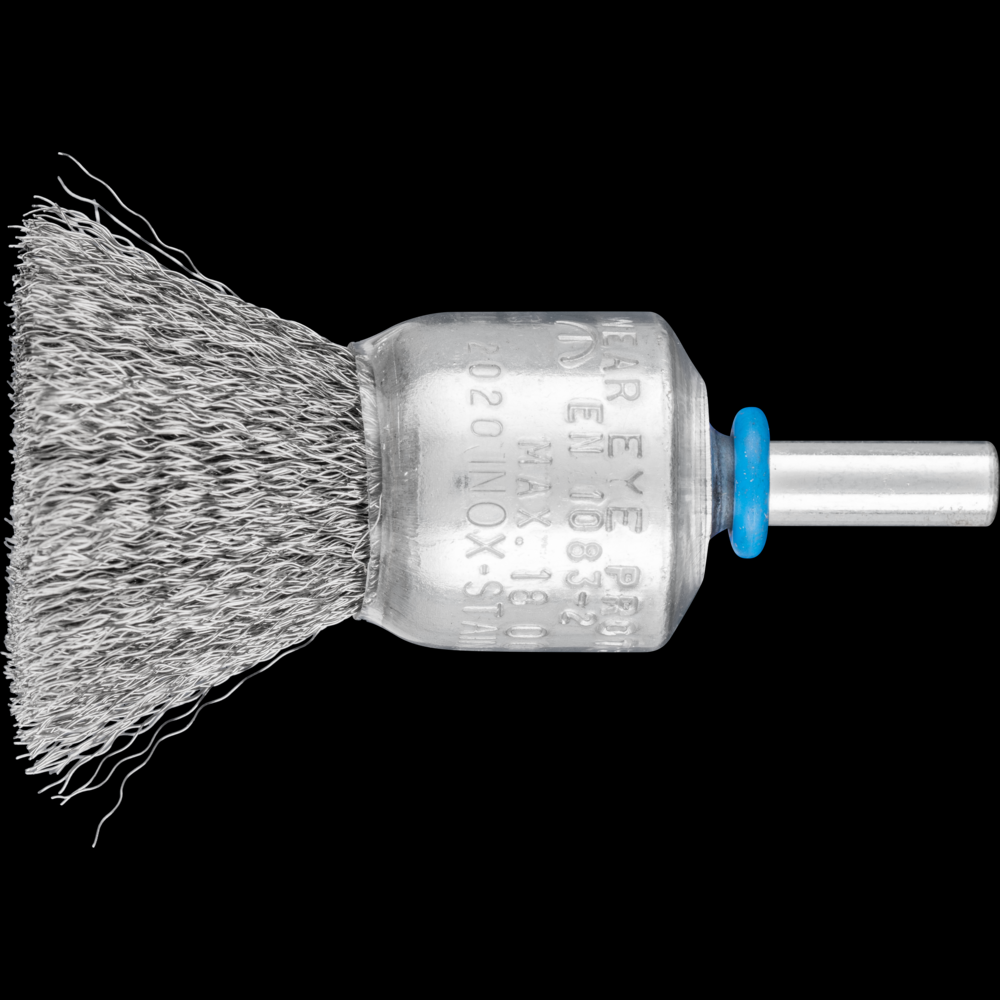 PFERD Crimped Wire Coated Cup End Brush 3/4&#34; Dia. .006 Stainless Steel 1/4&#34; Shank